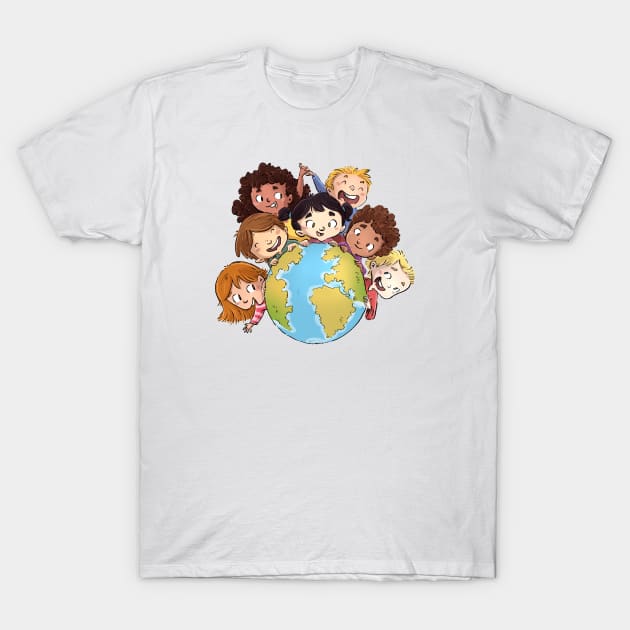 Niños con planeta Tierra T-Shirt by Dibustock